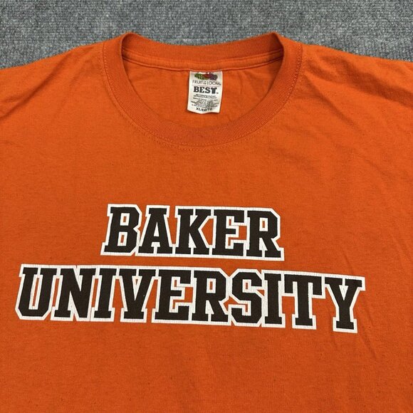 Vintage Baker University Mens T Shirt Orange Short Sleeve Kansas 90s XL - Picture 1 of 10